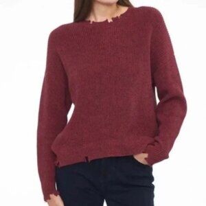 Pistola Eva Distressed Cotton Crew Neck Pullover Sweater Cherry Black Marl Sz S